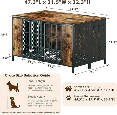 Dog Kennel Large Dogs Furniture with Hook, Heavy Duty Dog Crate Indoor for Extra Large Dogs, Escape-Proof and Chew-Proof Dog Cage for high Anxiety Dog, Rustic Brown Cage as TV Stand in Saudi Arabia