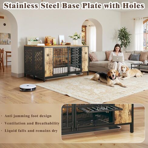 Dog Kennel Large Dogs Furniture with Hook, Heavy Duty Dog Crate Indoor for Extra Large Dogs, Escape-Proof and Chew-Proof Dog Cage for high Anxiety Dog, Rustic Brown Cage as TV Stand in Saudi Arabia