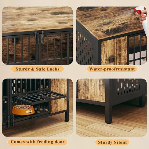 Dog Kennel Large Dogs Furniture with Hook, Heavy Duty Dog Crate Indoor for Extra Large Dogs, Escape-Proof and Chew-Proof Dog Cage for high Anxiety Dog, Rustic Brown Cage as TV Stand in Saudi Arabia