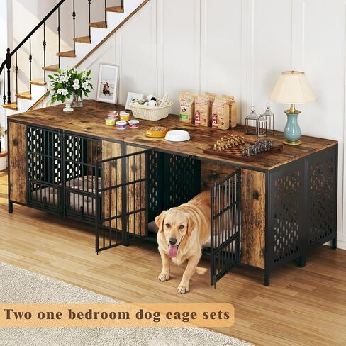 Dog Kennel Large Dogs Furniture with Hook, Heavy Duty Dog Crate Indoor for Extra Large Dogs, Escape-Proof and Chew-Proof Dog Cage for high Anxiety Dog, Rustic Brown Cage as TV Stand in Saudi Arabia