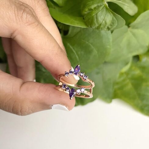Purple Amethyst Crown Shaped Enhancer Guard For Women, 14k Gold Finish Amethyst Wrap Ring, Engagement Ring in Saudi Arabia