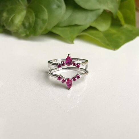 Red Ruby Crown Shaped Enhancer Guard For Women, 14k Gold Finish Ruby Wrap Ring, Engagement Ring in Saudi Arabia
