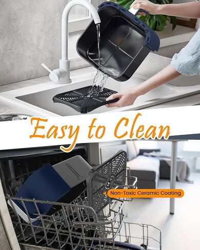 مقلاة هوائية Nuwave Brio Plus 6 في 1، سعة كبيرة 7 كيو تي، 50 درجة فهرنهايت - 400 درجة فهرنهايت تحكم دقيق في درجة الحرارة، غير سامة، خالية من PFAS، غير لاصقة، قلي بالهواء، خبز، تحميص، خبز محمص، تجفيف، إعادة تسخين، 100 إعداد مسبق، آمنة للاستخدام في غسالة ال in Kuwait