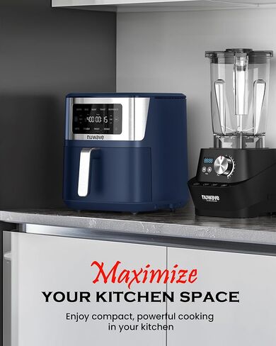 مقلاة هوائية Nuwave Brio Plus 6 في 1، سعة كبيرة 7 كيو تي، 50 درجة فهرنهايت - 400 درجة فهرنهايت تحكم دقيق في درجة الحرارة، غير سامة، خالية من PFAS، غير لاصقة، قلي بالهواء، خبز، تحميص، خبز محمص، تجفيف، إعادة تسخين، 100 إعداد مسبق، آمنة للاستخدام في غسالة ال in Kuwait