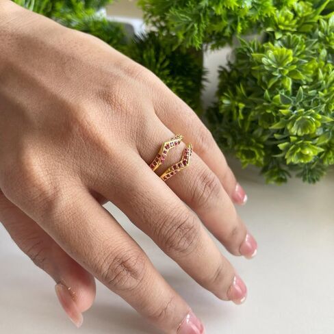 Red Ruby V Shaped Enhancer Guard For Women, 14k Gold Finish Ruby Anniversary Wrap Ring, Anniversary Band in Saudi Arabia