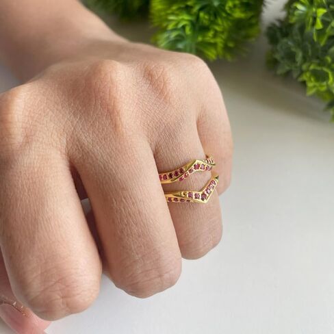 Red Ruby V Shaped Enhancer Guard For Women, 14k Gold Finish Ruby Anniversary Wrap Ring, Anniversary Band in Saudi Arabia