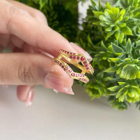 Red Ruby V Shaped Enhancer Guard For Women, 14k Gold Finish Ruby Anniversary Wrap Ring, Anniversary Band in Saudi Arabia