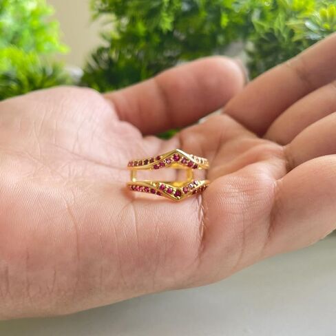 Red Ruby V Shaped Enhancer Guard For Women, 14k Gold Finish Ruby Anniversary Wrap Ring, Anniversary Band in Saudi Arabia