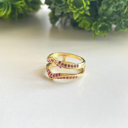 Red Ruby V Shaped Enhancer Guard For Women, 14k Gold Finish Ruby Anniversary Wrap Ring, Anniversary Band in Saudi Arabia