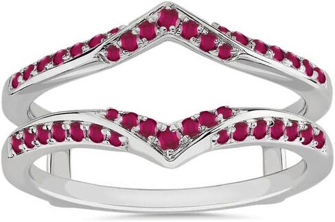 Red Ruby V Shaped Enhancer Guard For Women, 14k Gold Finish Ruby Anniversary Wrap Ring, Anniversary Band in Saudi Arabia