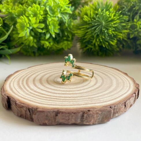 Pear & Round Cut Green Emerald Crown Style Enhancer Guard For Women, 14K Gold Plated 925 Silver May Birthstone Green Emerald Crown Enhancer Wrap Guard Matching Band in Saudi Arabia