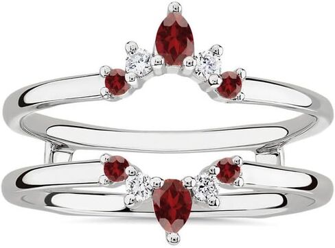 Red Garnet & White Diamond Crown Shaped Enhancer Guard For Women, 14k Gold Finish Garnet Wrap Ring, Engagement Ring in Saudi Arabia