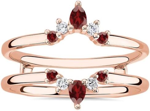 Red Garnet & White Diamond Crown Shaped Enhancer Guard For Women, 14k Gold Finish Garnet Wrap Ring, Engagement Ring in Saudi Arabia