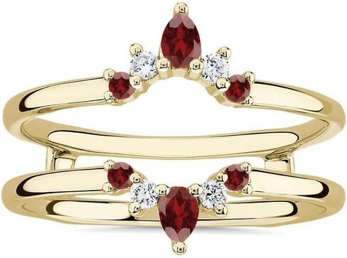 Red Garnet & White Diamond Crown Shaped Enhancer Guard For Women, 14k Gold Finish Garnet Wrap Ring, Engagement Ring in Saudi Arabia