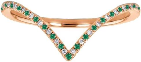 Alternate Green Emerald & White Diamond Matching Contour Chevron V Shape Ring For Women, 14k Gold Finish Green Emerald V Shape Anniversary Wedding Band in Saudi Arabia