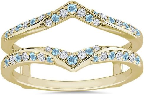 Blue Topaz & White Diamond V Shaped Enhancer Guard For Women, 14k Gold Finish Blue Topaz Wrap Ring, Anniversary Band in Saudi Arabia