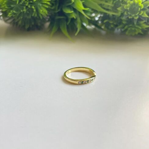 Alternate Green Emerald & White Diamond Contour Matching Wedding Band For Women, 14k Gold Finish Green Emerald Stackable Crossover Band, Anniversary Ring in Saudi Arabia