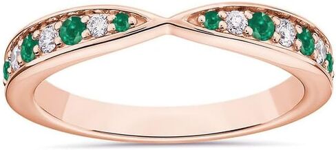 Alternate Green Emerald & White Diamond Contour Matching Wedding Band For Women, 14k Gold Finish Green Emerald Stackable Crossover Band, Anniversary Ring in Saudi Arabia