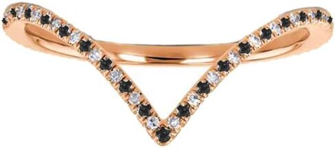 Alternate Black & White Diamond Matching Contour Chevron V Shape Ring For Women, 14k Gold Finish Black Diamond V Shape Anniversary Wedding Band in Saudi Arabia
