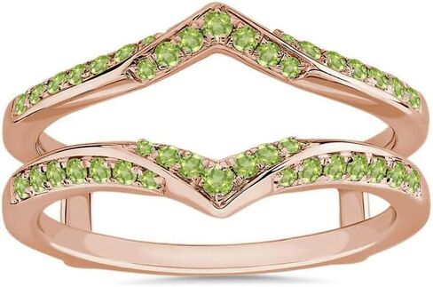 Green Peridot V Shaped Enhancer Guard For Women, 14k Gold Finish Green Peridot Anniversary Wrap Ring, Anniversary Band in Saudi Arabia