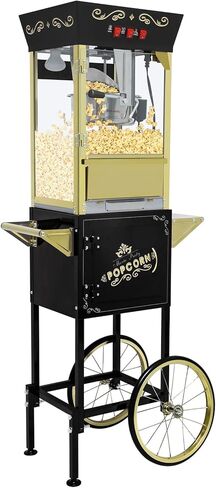 Movie Theater Popcorn Maker Machine, Professional with 8oz Kettle & Cart Makes 32 Cups, Vintage Style on Wheels for Home & Commercial Use, Includes shovel & spoon, Black in Saudi Arabia
