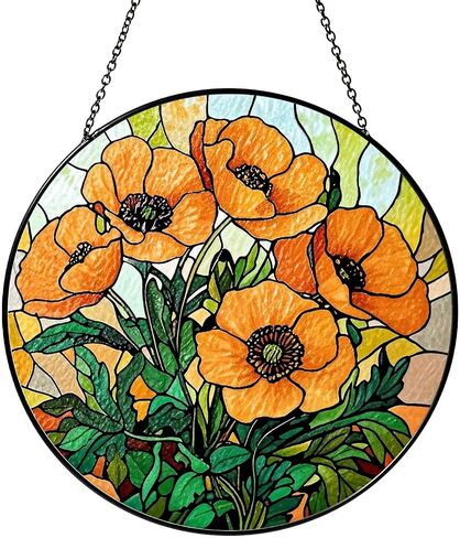 California Poppy Forest Sun Catcher Stained Glass Window Hanging Flower Lover Gifts for Women Poppy Wall Decor Handmade Sun Catcher Decoration for Home Garden Housewarming Gifts in Saudi Arabia