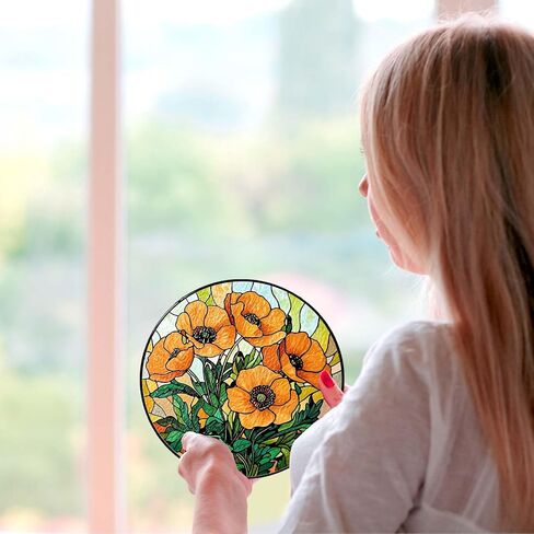 California Poppy Forest Sun Catcher Stained Glass Window Hanging Flower Lover Gifts for Women Poppy Wall Decor Handmade Sun Catcher Decoration for Home Garden Housewarming Gifts in Saudi Arabia