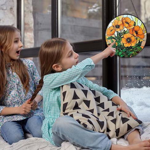 California Poppy Forest Sun Catcher Stained Glass Window Hanging Flower Lover Gifts for Women Poppy Wall Decor Handmade Sun Catcher Decoration for Home Garden Housewarming Gifts in Saudi Arabia