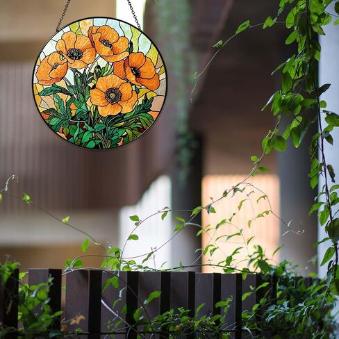 California Poppy Forest Sun Catcher Stained Glass Window Hanging Flower Lover Gifts for Women Poppy Wall Decor Handmade Sun Catcher Decoration for Home Garden Housewarming Gifts in Saudi Arabia
