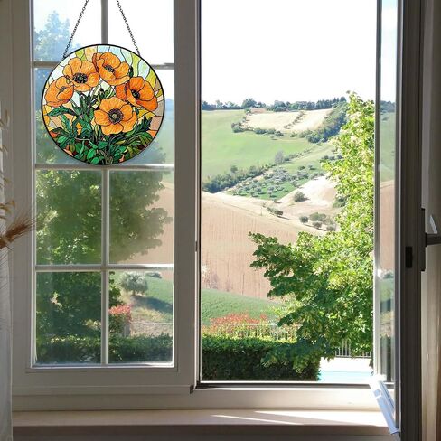 California Poppy Forest Sun Catcher Stained Glass Window Hanging Flower Lover Gifts for Women Poppy Wall Decor Handmade Sun Catcher Decoration for Home Garden Housewarming Gifts in Saudi Arabia