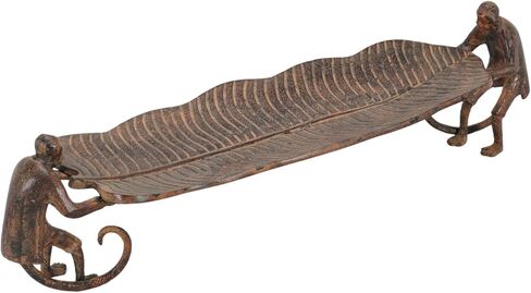 صينية ديكور RAFFLES Butler - طبق أوراق ألومنيوم عتيق مع منحوتات قرد - مدخل مصنوع يدويًا، صينية طاولة القهوة، غرفة المعيشة، ديكور المنزل - أسود غير لامع كبير 20 بوصة in Kuwait