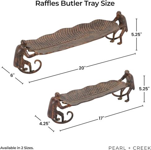 صينية ديكور RAFFLES Butler - طبق أوراق ألومنيوم عتيق مع منحوتات قرد - مدخل مصنوع يدويًا، صينية طاولة القهوة، غرفة المعيشة، ديكور المنزل - أسود غير لامع كبير 20 بوصة in Kuwait