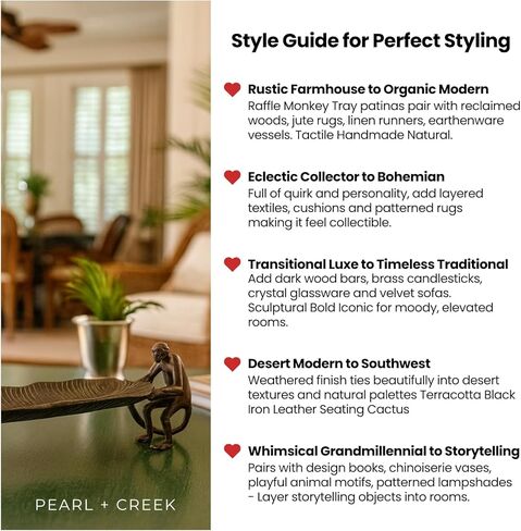 صينية ديكور RAFFLES Butler - طبق أوراق ألومنيوم عتيق مع منحوتات قرد - مدخل مصنوع يدويًا، صينية طاولة القهوة، غرفة المعيشة، ديكور المنزل - أسود غير لامع كبير 20 بوصة in Kuwait