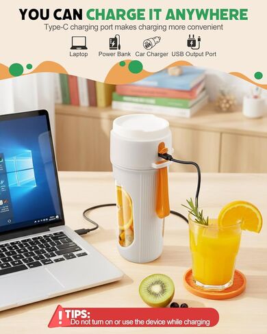 خلاط محمول للعصائر، خلاط شخصي آمن للغسل في غسالة الأطباق للمخفوقات والعصائر الطازجة، زجاجة محمولة خالية من مادة BPA سعة 15 أونصة مع 12 شفرة، زجاجة رياضية قابلة لإعادة الشحن مدمجة وسهلة التنظيف in Kuwait