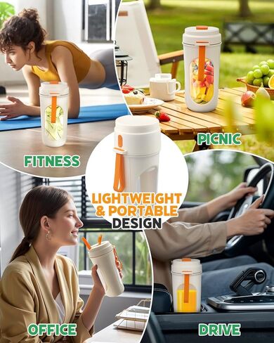 خلاط محمول للعصائر، خلاط شخصي آمن للغسل في غسالة الأطباق للمخفوقات والعصائر الطازجة، زجاجة محمولة خالية من مادة BPA سعة 15 أونصة مع 12 شفرة، زجاجة رياضية قابلة لإعادة الشحن مدمجة وسهلة التنظيف in Kuwait