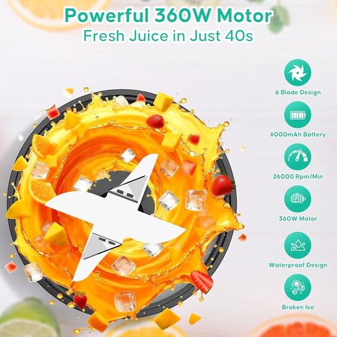 خلاط عصير محمول، زجاجة خلاط كهربائي لاسلكي، 24oz. وعاء، عصارة محمولة قابلة لإعادة الشحن USB-C، زجاجات شيكر بروتين كهربائية مع غطاء مانع للتسرب، مثالية للمخفوقات والمشروبات المجمدة in Kuwait