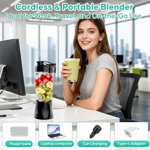 خلاط عصير محمول، زجاجة خلاط كهربائي لاسلكي، 24oz. وعاء، عصارة محمولة قابلة لإعادة الشحن USB-C، زجاجات شيكر بروتين كهربائية مع غطاء مانع للتسرب، مثالية للمخفوقات والمشروبات المجمدة in Kuwait