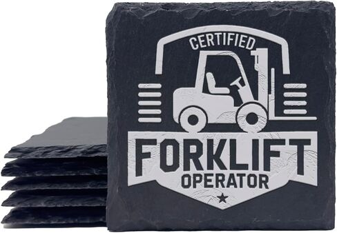 6-Piece Forklift, Warehouse Clipar, Heavy Equipmen Personalized Custom Engraving Coasters for Drinks Engraved Slate, Handmade Coasters in Saudi Arabia