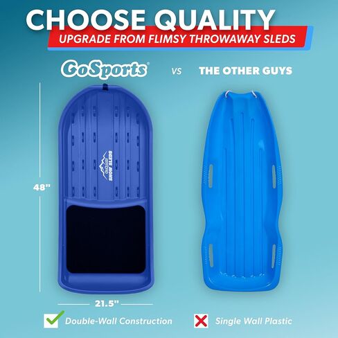 زلاجة ثلجية فاخرة لشخصين من GoSports مع هيكل مزدوج الجدران وحزام سحب ومقعد مبطن - اختر بين الأحمر والأزرق in Kuwait