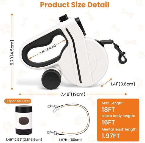 مقود للكلاب قابل للسحب مزود بإضاءة LED مشحونة بمنفذ USB وشريط عاكس للضوء، مقود للحيوانات الأليفة شديد التحمل بطول 16 قدمًا مع حامل لأكياس البراز، مقود خالٍ من التشابك للكلاب التي تمشي وتجري ليلاً، آمن باللون الأسود in Kuwait