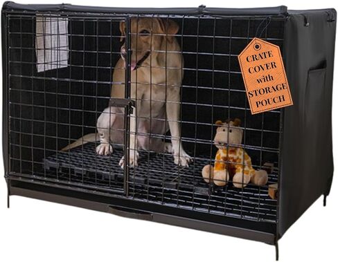 Dog Crate Cover 42 Inch - Large, Durable, Light-Reducing & Waterproof Crate Cover with Storage Pouch, Mesh Window & Protection Clips - Opens on All Sides with Zippers for Cages in Saudi Arabia