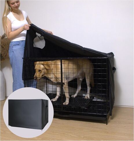 Dog Crate Cover 42 Inch - Large, Durable, Light-Reducing & Waterproof Crate Cover with Storage Pouch, Mesh Window & Protection Clips - Opens on All Sides with Zippers for Cages in Saudi Arabia