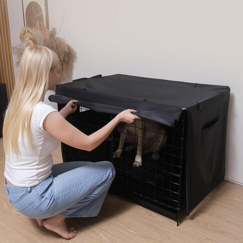 Dog Crate Cover 42 Inch - Large, Durable, Light-Reducing & Waterproof Crate Cover with Storage Pouch, Mesh Window & Protection Clips - Opens on All Sides with Zippers for Cages in Saudi Arabia