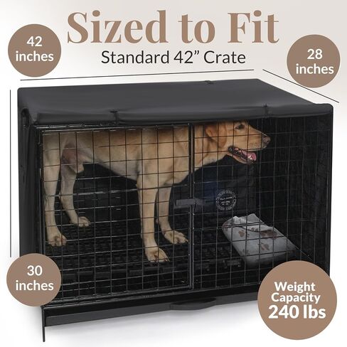 Dog Crate Cover 42 Inch - Large, Durable, Light-Reducing & Waterproof Crate Cover with Storage Pouch, Mesh Window & Protection Clips - Opens on All Sides with Zippers for Cages in Saudi Arabia