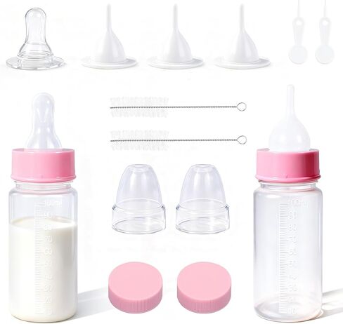 DEMORA Kitten Bottle Feeding Kit, Graduated Nursing Feeding Bottles for Pet Kitten Puppy Hamster Rabbit with Two Kinds of Replaceable Nipples Feeder (Clear, 2 oz) in Saudi Arabia