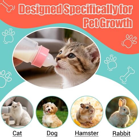 DEMORA Kitten Bottle Feeding Kit, Graduated Nursing Feeding Bottles for Pet Kitten Puppy Hamster Rabbit with Two Kinds of Replaceable Nipples Feeder (Clear, 2 oz) in Saudi Arabia