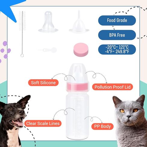 DEMORA Kitten Bottle Feeding Kit, Graduated Nursing Feeding Bottles for Pet Kitten Puppy Hamster Rabbit with Two Kinds of Replaceable Nipples Feeder (Clear, 2 oz) in Saudi Arabia
