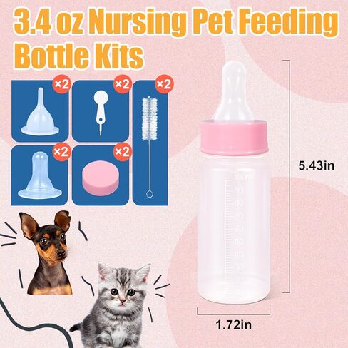 DEMORA Kitten Bottle Feeding Kit, Graduated Nursing Feeding Bottles for Pet Kitten Puppy Hamster Rabbit with Two Kinds of Replaceable Nipples Feeder (Clear, 2 oz) in Saudi Arabia