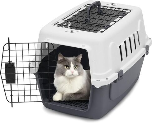 22 Inch Hard-Sided Plastic Dog Carrier 2 Door Travel Crate for Small Dogs Cats up to 22 lbs, Durable Handle, Security Lock Design, Gray in Saudi Arabia