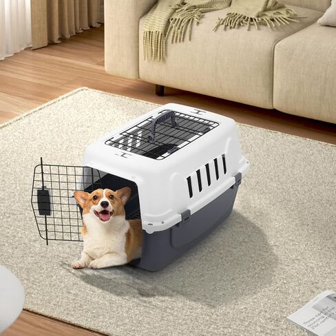 22 Inch Hard-Sided Plastic Dog Carrier 2 Door Travel Crate for Small Dogs Cats up to 22 lbs, Durable Handle, Security Lock Design, Gray in Saudi Arabia